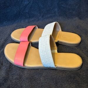 LC Lauren Conrad Pink & Cream Double Strap Slide Sandals